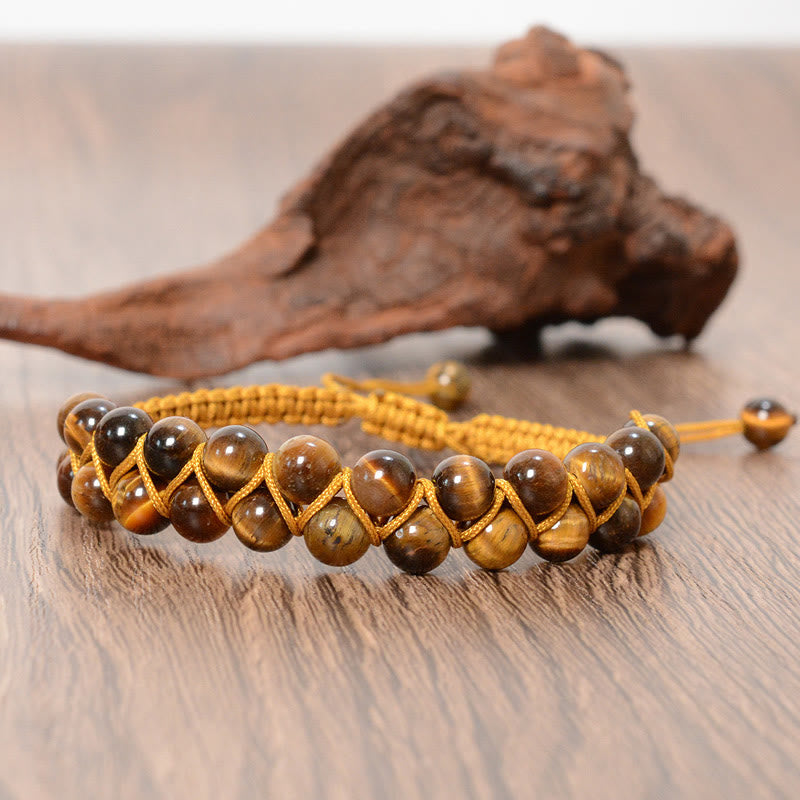 Bracelet unisexe œil de tigre et cinabre 6 mm