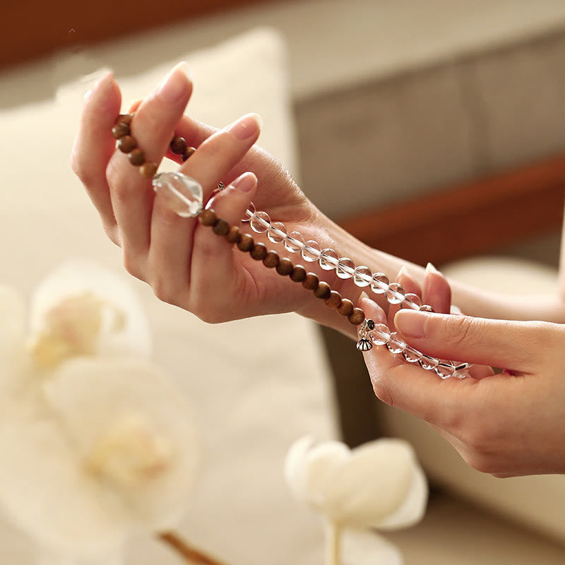 Bracelet Lotus en cristal blanc de 6 mm pour le calme et la guérison