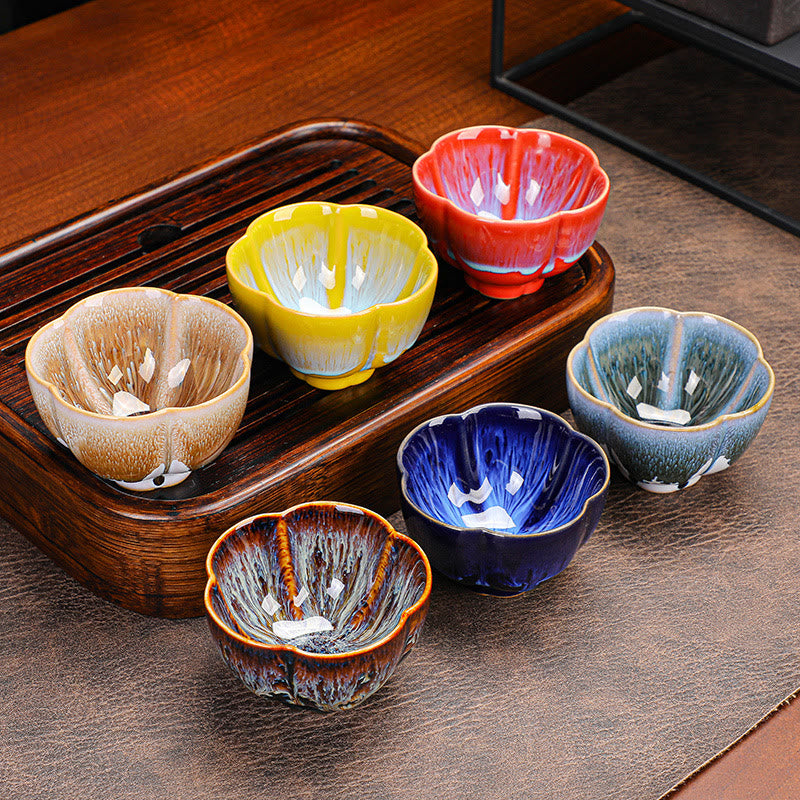 Ensemble de 6 tasses à thé Jianzhan en céramique à motif de fleurs de prunier