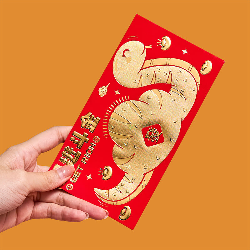 Lot de 6 enveloppes rouges Année du Serpent 2025 | Bonne chance et bénédictions