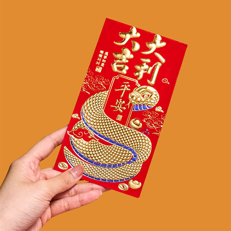 Lot de 6 enveloppes rouges Année du Serpent 2025, cadeau porte-bonheur