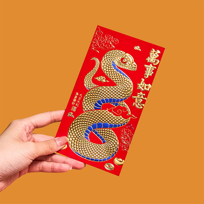 Lot de 6 enveloppes rouges Année du Serpent 2025, cadeau porte-bonheur