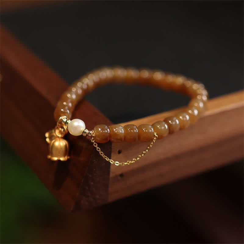 Bracelet à breloques en jade Hetian 6x7 mm pour la prospérité et l'abondance