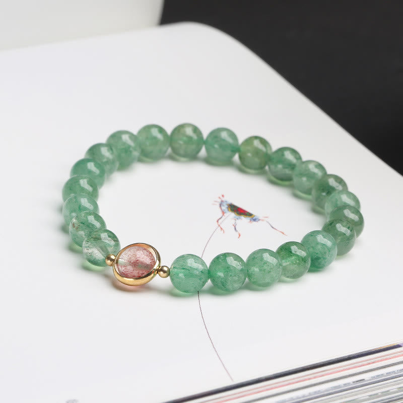 Bracelet de perles apaisantes en quartz fraise vert de 7,5 mm