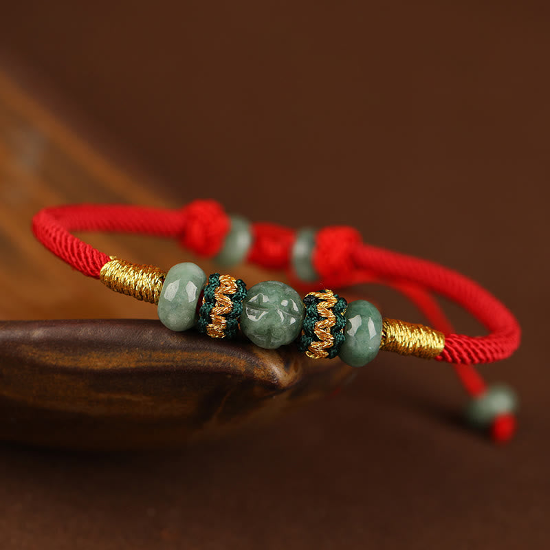 Bracelet de prospérité en perles de boulier de jade de 7,5 mm, cordon rouge