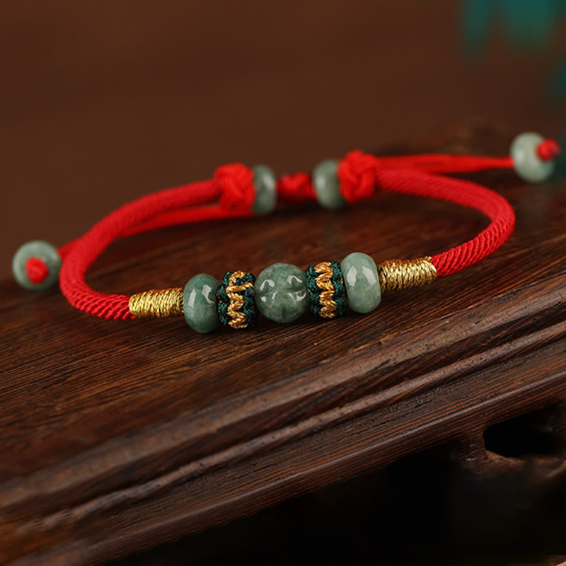 Bracelet de prospérité en perles de boulier de jade de 7,5 mm, cordon rouge