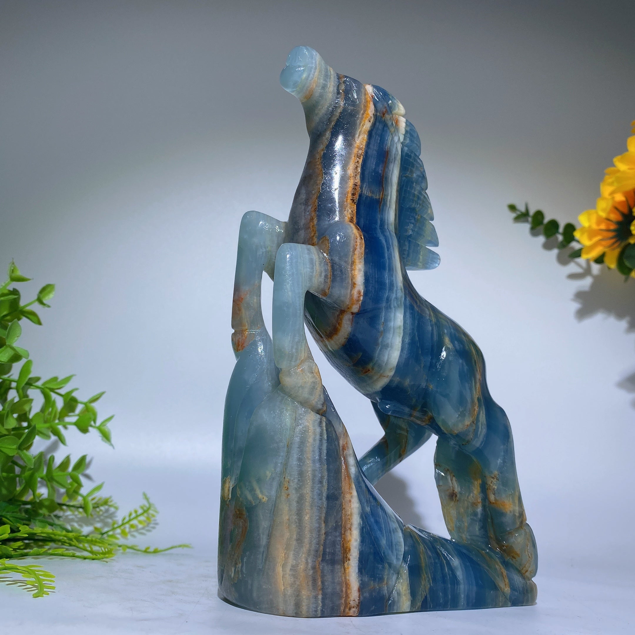 Sculpture animalière en cristal d'onyx bleu de 7,6 pouces