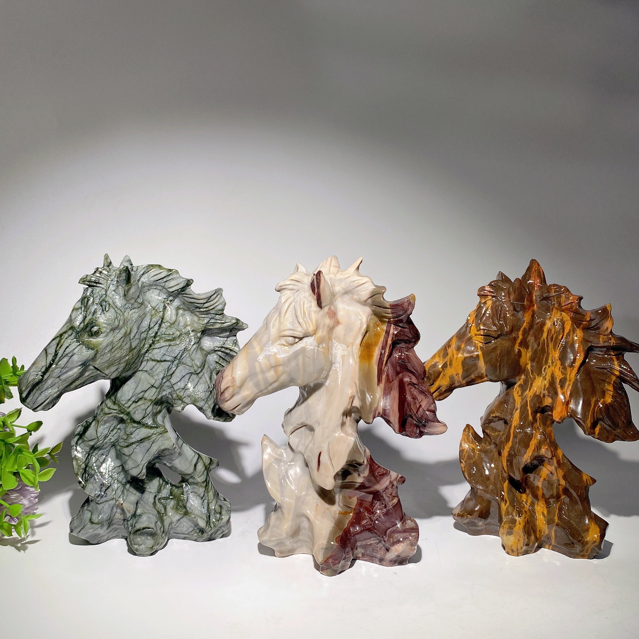 Figurines de guérison en forme de tête de cheval en cristal mixte de 7 pouces
