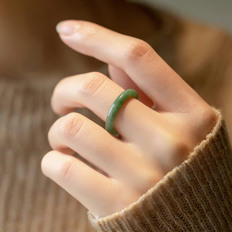 Bague de prospérité et d'abondance en jade naturel | Tailles 16-21 mm