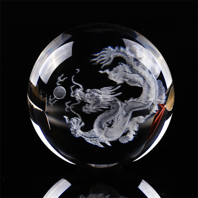 Décoration zen en cristal blanc avec symboles dragon et lotus
