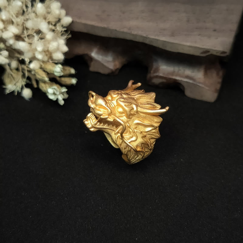 Bague de protection porte-bonheur réglable en forme de dragon doré