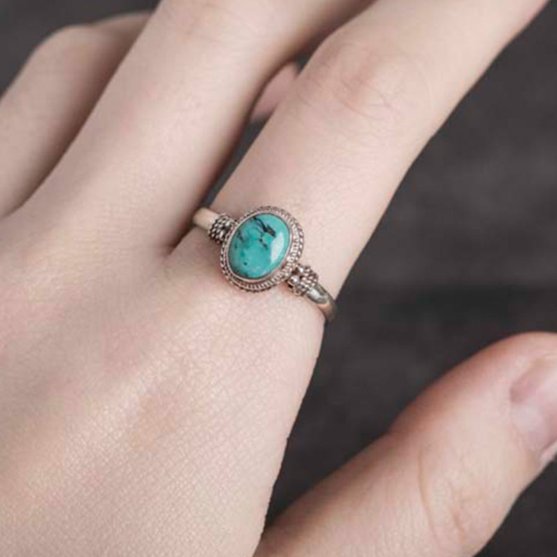 Bague turquoise ajustable en argent sterling 925 Sagesse