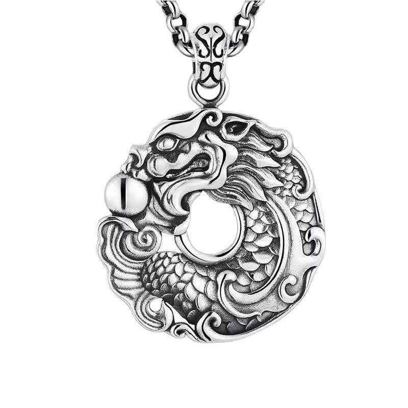 Collier dragon avec boucle de paix et poisson koï