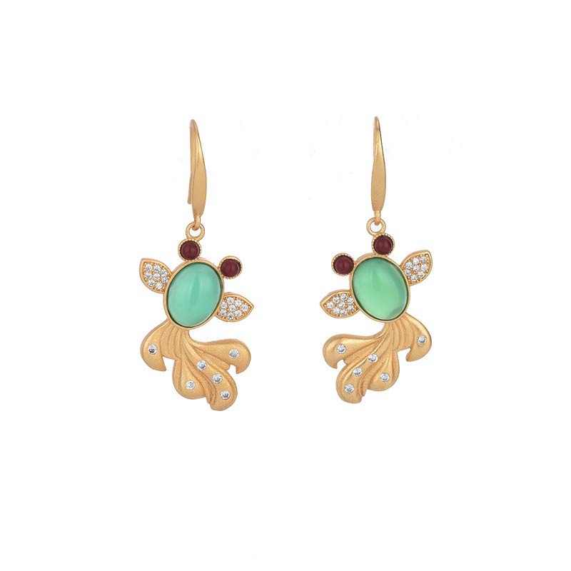Boucles d'oreilles Feng Shui Jade Koi Fortune pour la prospérité et la chance