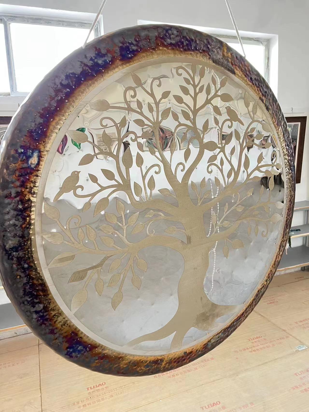 Decorative drum with etched Tree of Life design for 70cm Luminous Gong Instrument