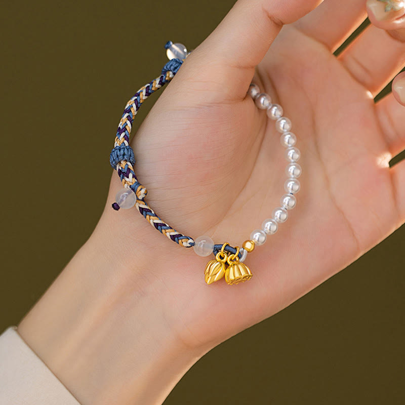 Bracelet en argent sterling 925 avec perles de lotus et calcédoine | Prospérité