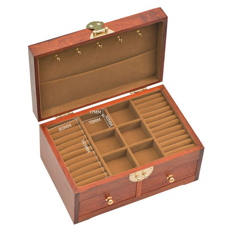 Coffret à bijoux en palissandre fait main, grande taille, verrouillable, 25,5 cm