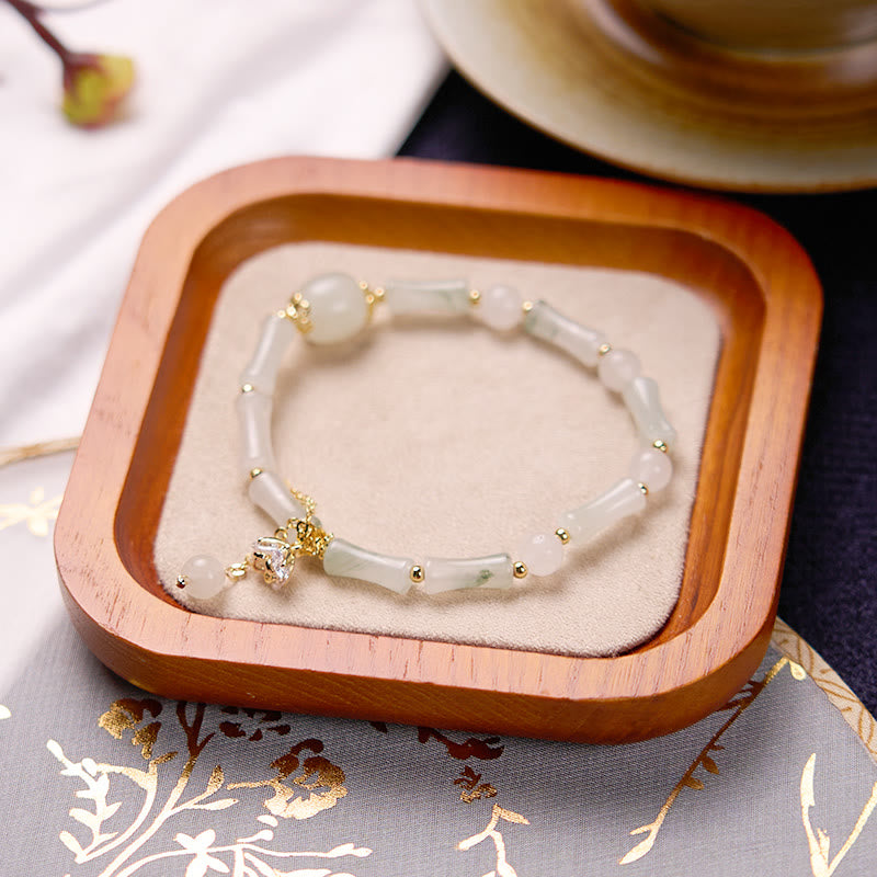 Bracelet porte-bonheur en bambou et jade blanc de Tianshan