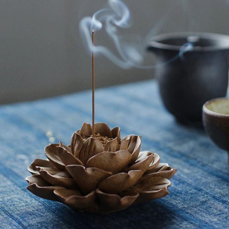 Brûleur d'encens tibétain à reflux pour méditation Lotus