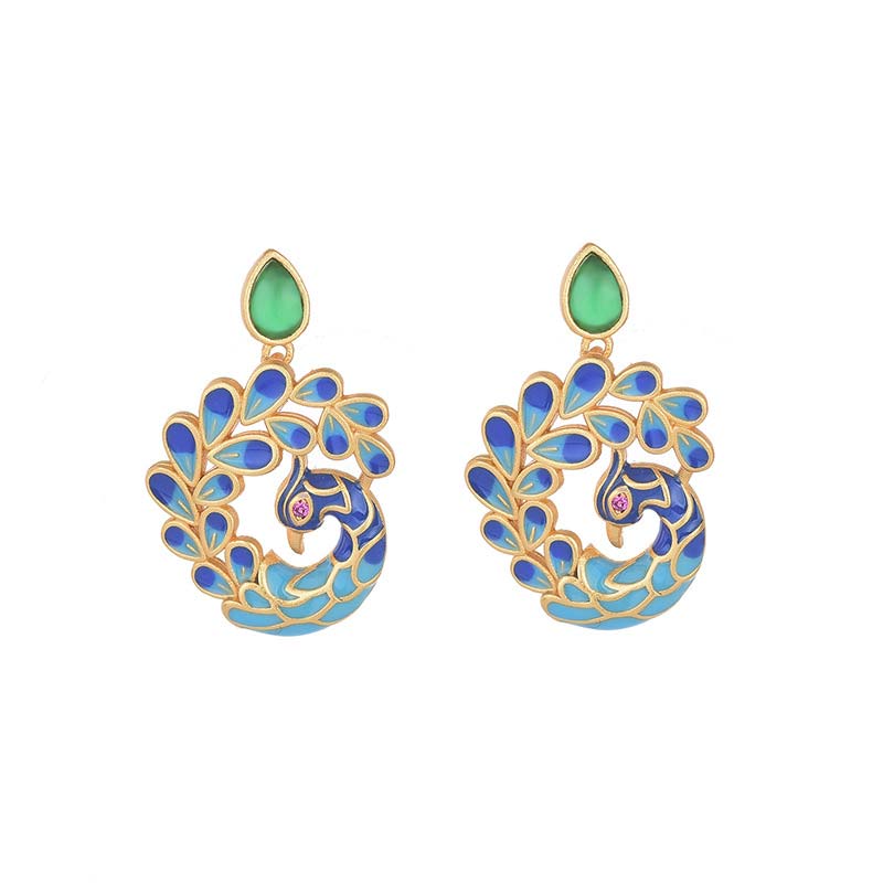 Natural White Peacock Green Agate Fortune Earrings for Relaxation