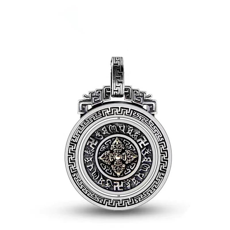 Collier Om Mani Padme Hum | Pendentif rotatif en cuivre et argent