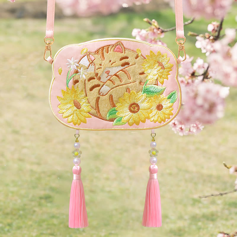 Cute Animal Hanfu Bag Embroidery | Lucky Panda Cat Shoulder Bag