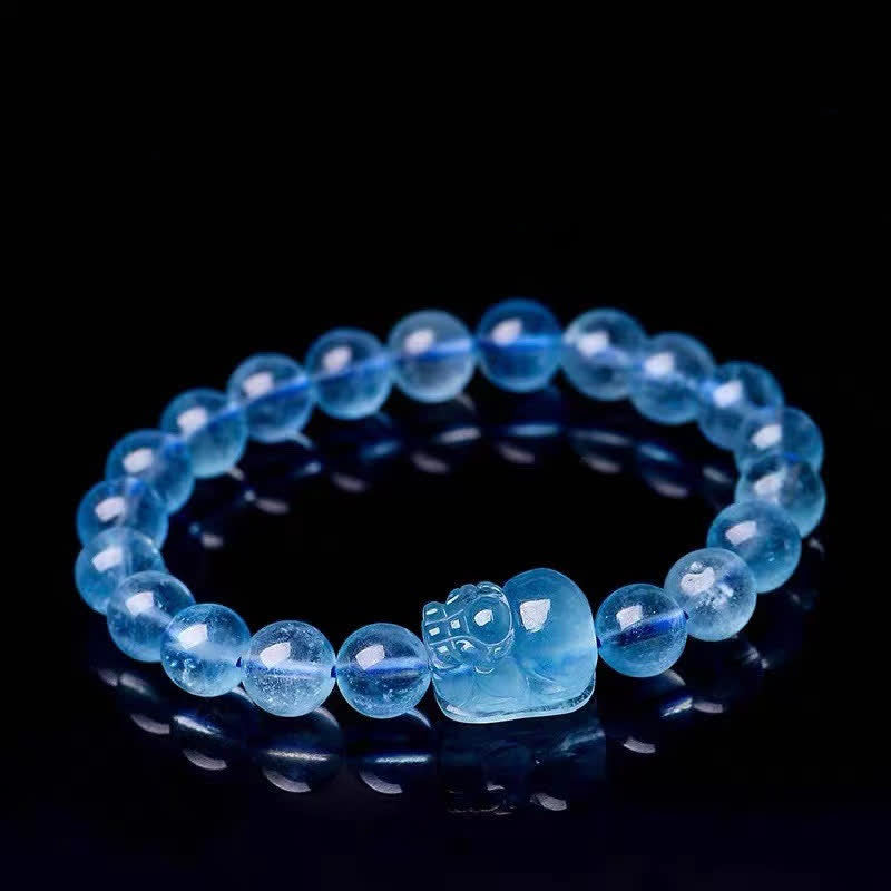 8mm Aquamarine Pixiu Serenity Healing Bracelet
