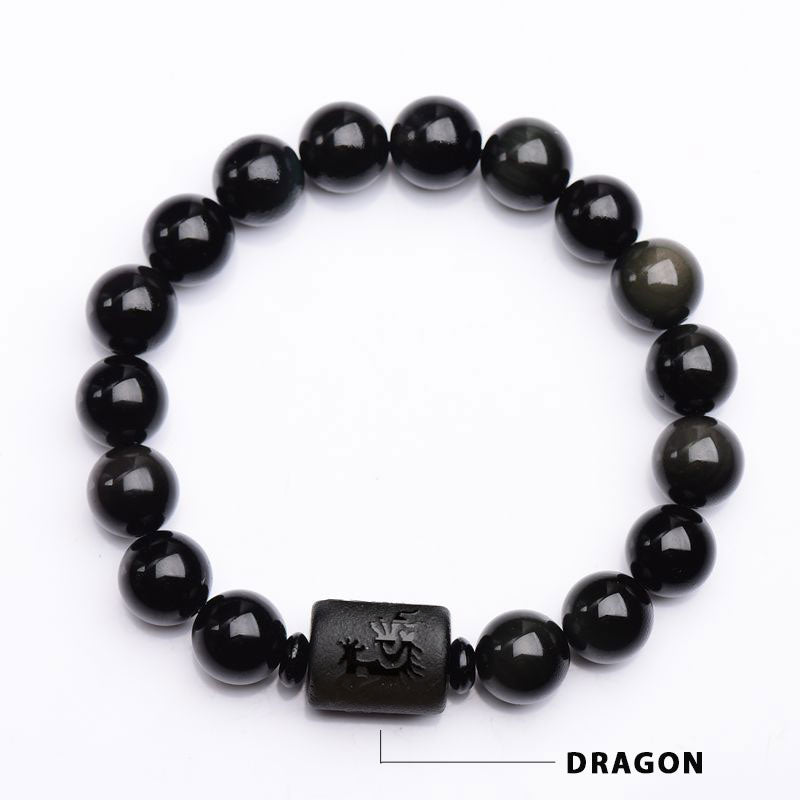 Obsidian Bracelet Phoenix Dragon 10mm and 12mm Beads