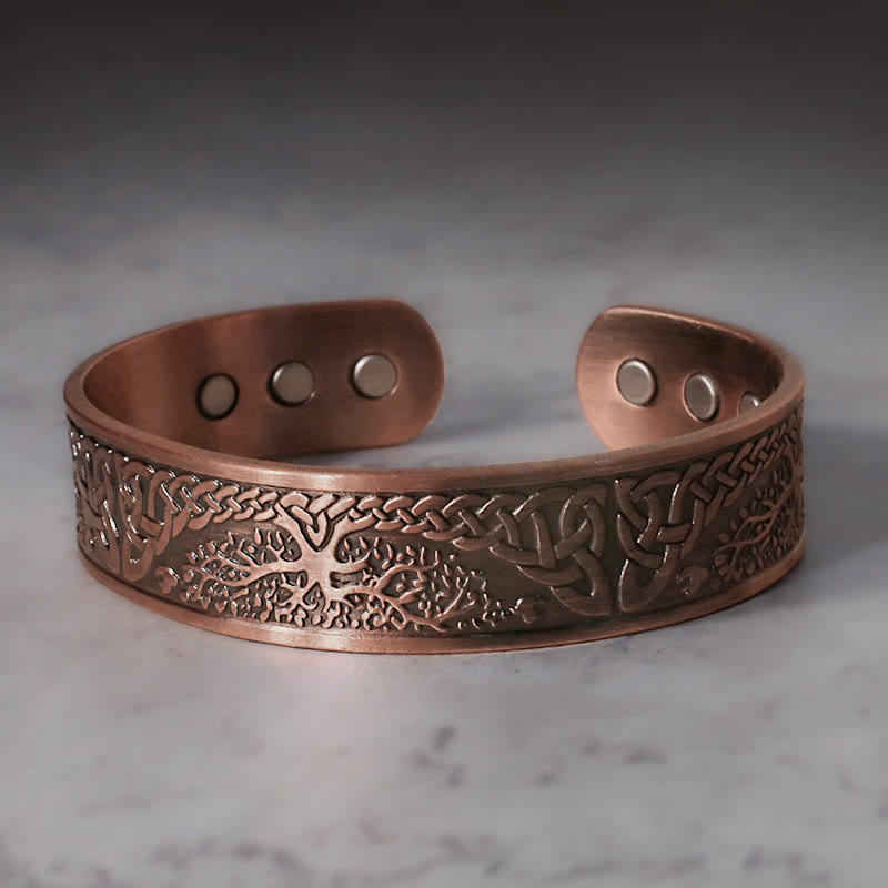 Bracelet manchette réglable en cuivre avec arbre de vie pour l'équilibre