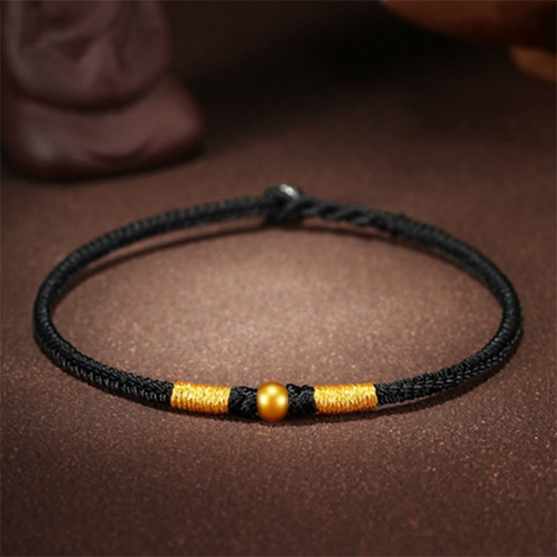 Handmade Red String Bracelet with 999 Gold Beads and King Kong Knot for Protection