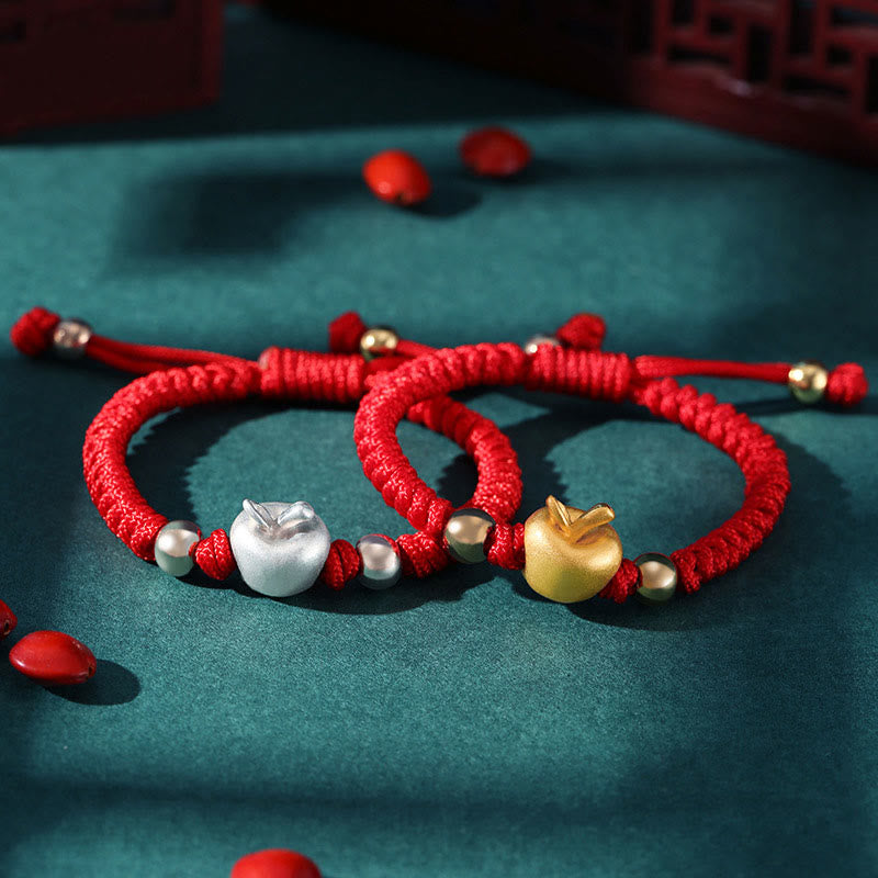 999 Sterling Silver Apple Red String Protection Bracelet
