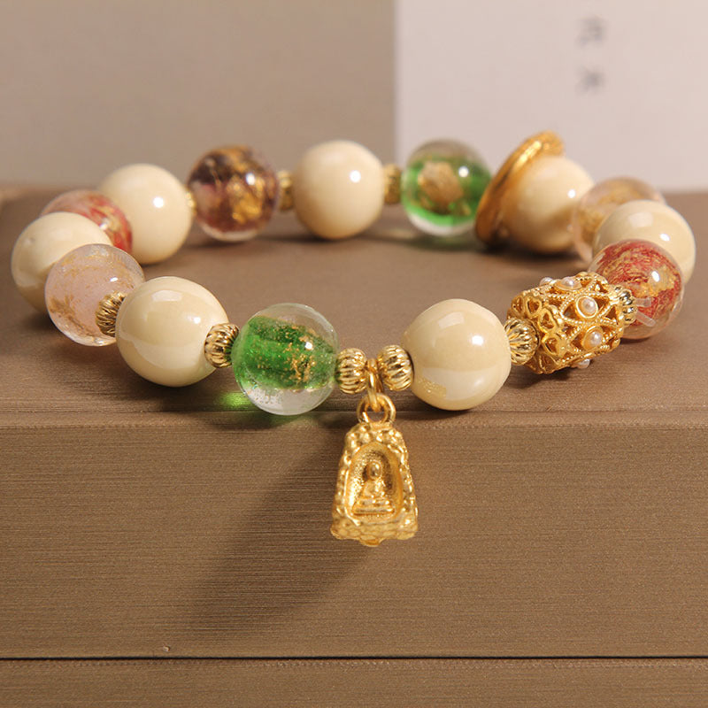 10mm Tibetan Liuli Glass Buddha Lotus Enlightenment Bracelet