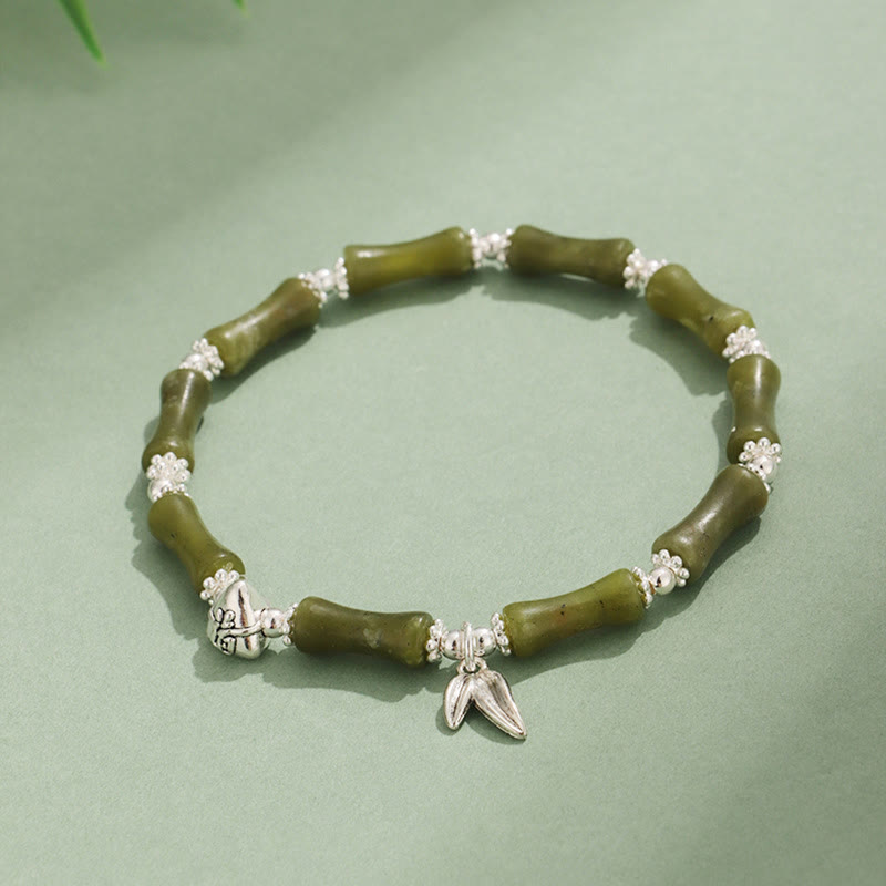 Bracelet porte-bonheur symbolique en jade blanc péridot et bambou Fu