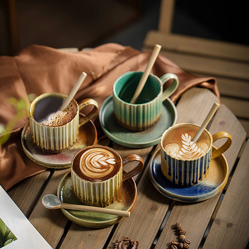250ml Retro Striped Kiln Change Ceramic Coffee Mug | Zen Decor
