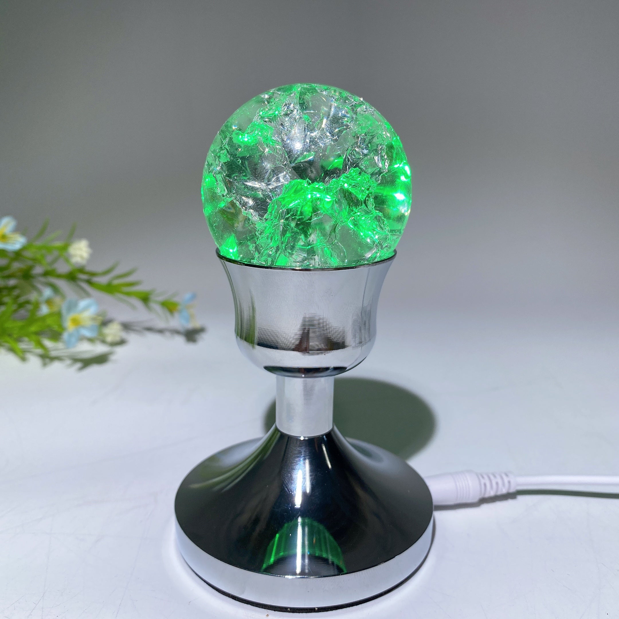 Support de lampe en cristal argenté 75 mm, lampe de guérison USB