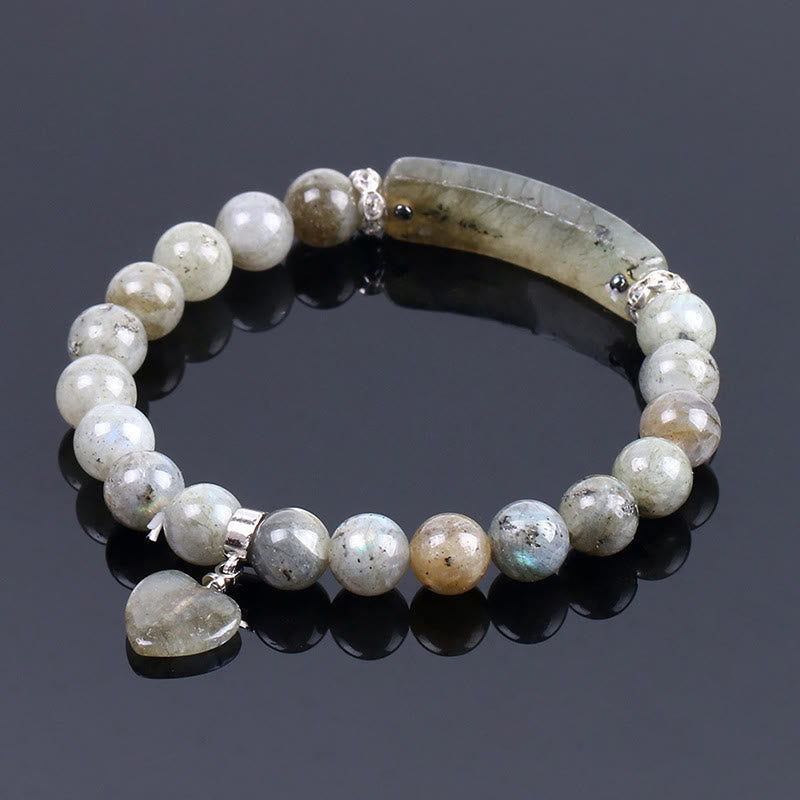 Bracelet de perles de guérison en quartz naturel avec cœur d'amour 8 mm