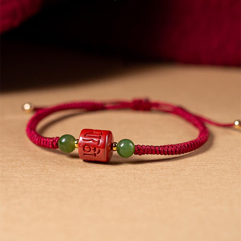 Unisex Tibetan Cinnabar Braided Rope Bracelet Om Mani Padme Hum