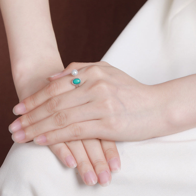 Parure de bijoux en argent sterling 925 avec perles et turquoises