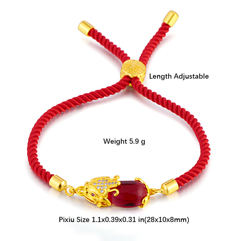 Adjustable Red Agate Pixiu Bracelet for Wealth & Luck