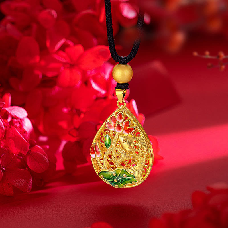 Collier en cuivre avec pendentif porte-bonheur en forme de poisson koï et lotus, 31 mm