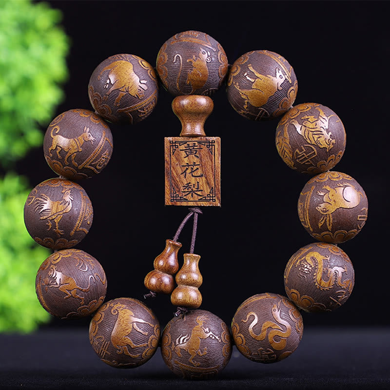 Bracelet zodiaque chinois en bois de rose | 12 perles du zodiaque Chaleur