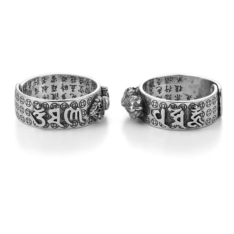Bague de richesse PiXiu en argent sterling 990 Om Mani Padme Hum