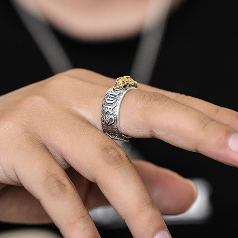 Bague de richesse PiXiu en argent sterling 990 Om Mani Padme Hum