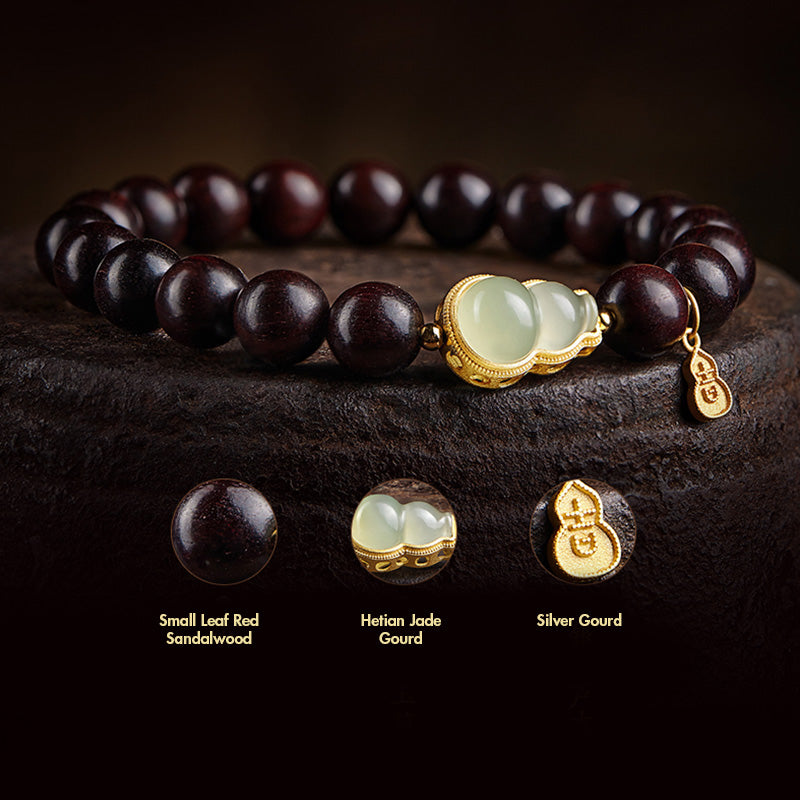 Bracelet en jade et bois de santal rouge à petites feuilles pour le calme et la protection