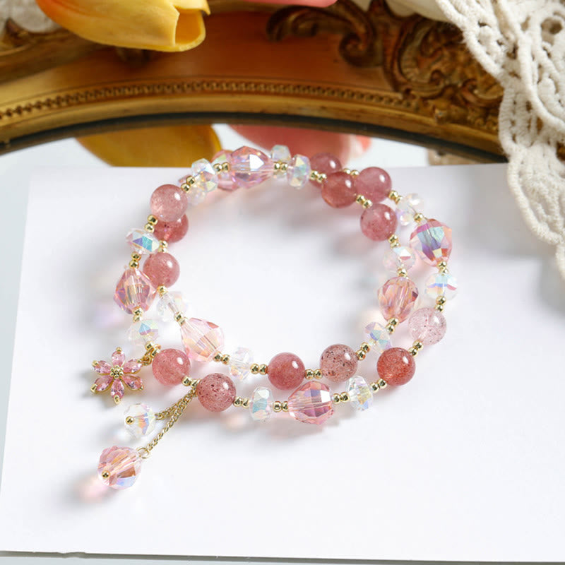Bracelet de guérison double tour en quartz fraise
