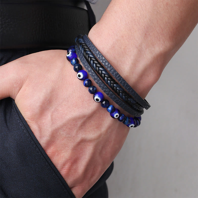 Bracelet de protection multicouche œil de tigre et mauvais œil