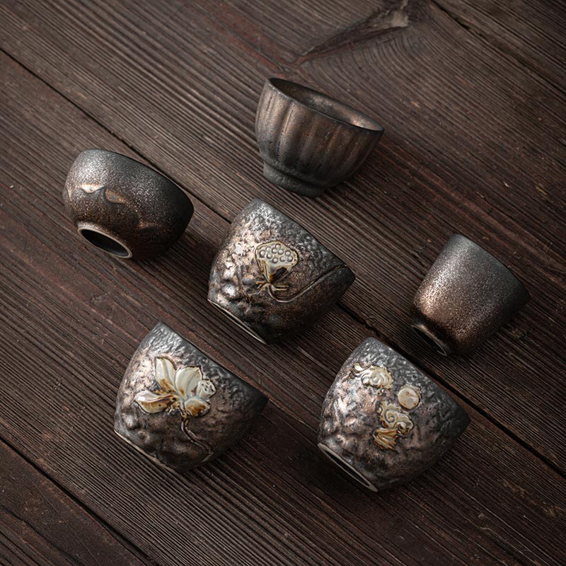 Tasse à thé Kung Fu en céramique avec feuille de lotus et fleur, 110 ml