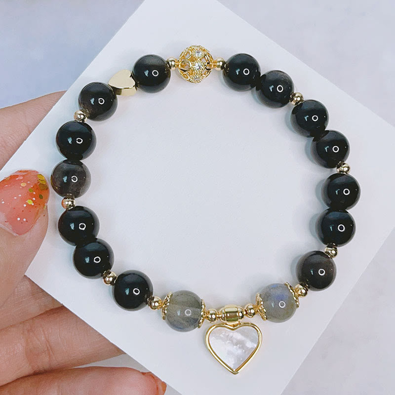 Bracelet de protection en obsidienne argentée et cœur d'amour