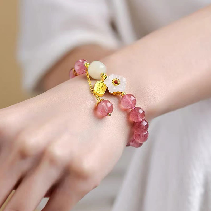 Bracelet de guérison Fu en quartz fraise