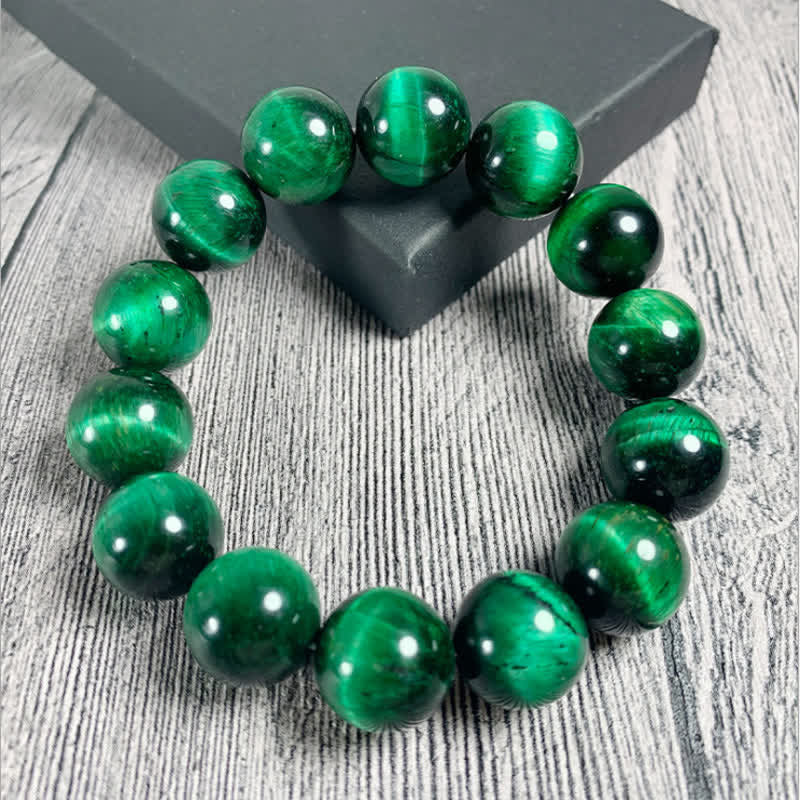 Bracelet de force en œil de tigre vert de 8 mm pour l'amour de soi